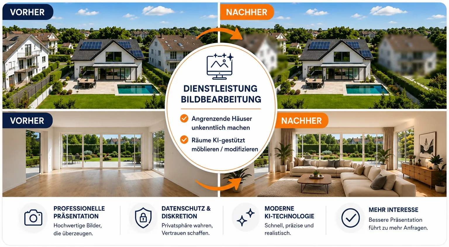 Professionell bearbeitete Immobilienfotos